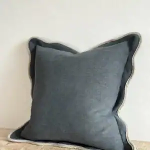 Navy Linen Blend Scalloped Cushion Cover 45x45cm