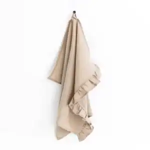 Natural Ruffle Trim Linen Tea Towel