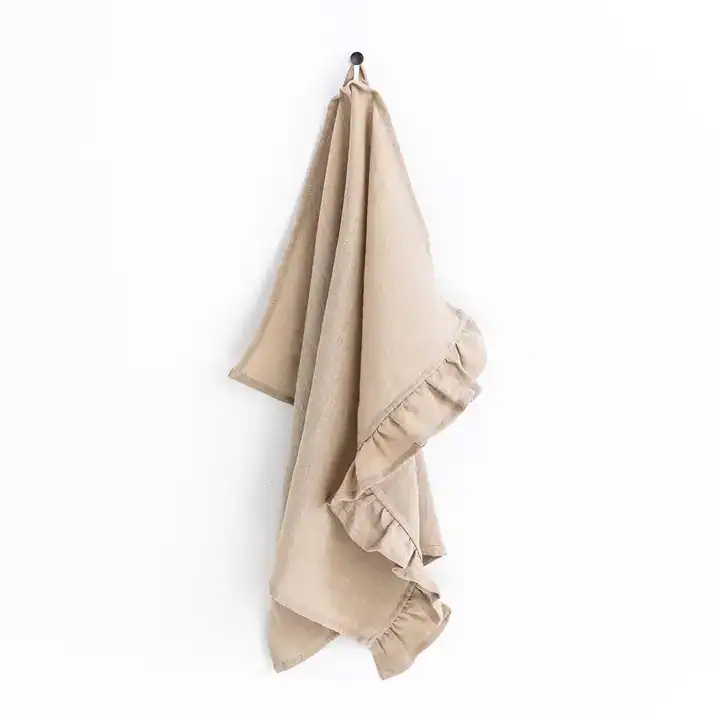 Natural Ruffle Trim Linen Tea Towel