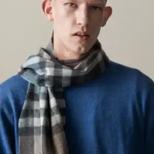 Lambswool Scarf - Blue Taupe Tartan