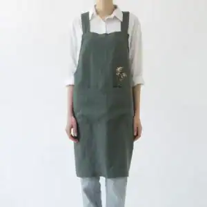 Linen Tales Forest Green Linen Japanese Crossback Apron