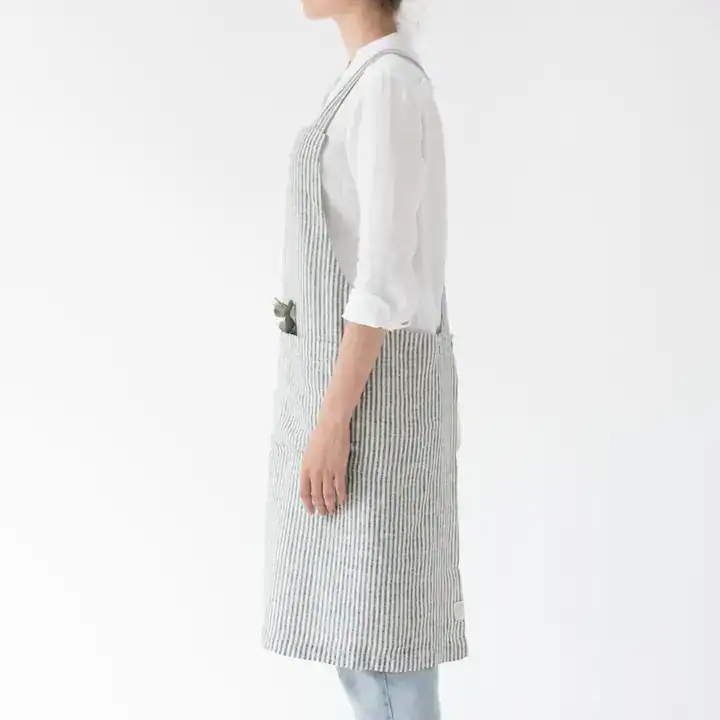 Linen Tales Thin Black Stripes Linen Japanese Crossback Apron - Image 3