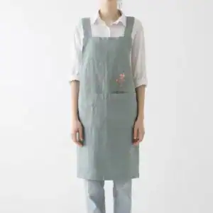 Linen Tales Green Milieu Linen Japanese Crossback Apron