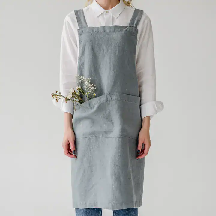Linen Tales Blue Fog Linen Japanese Crossback Apron