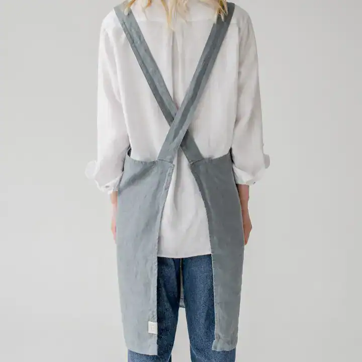 Linen Tales Blue Fog Linen Japanese Crossback Apron - Image 2