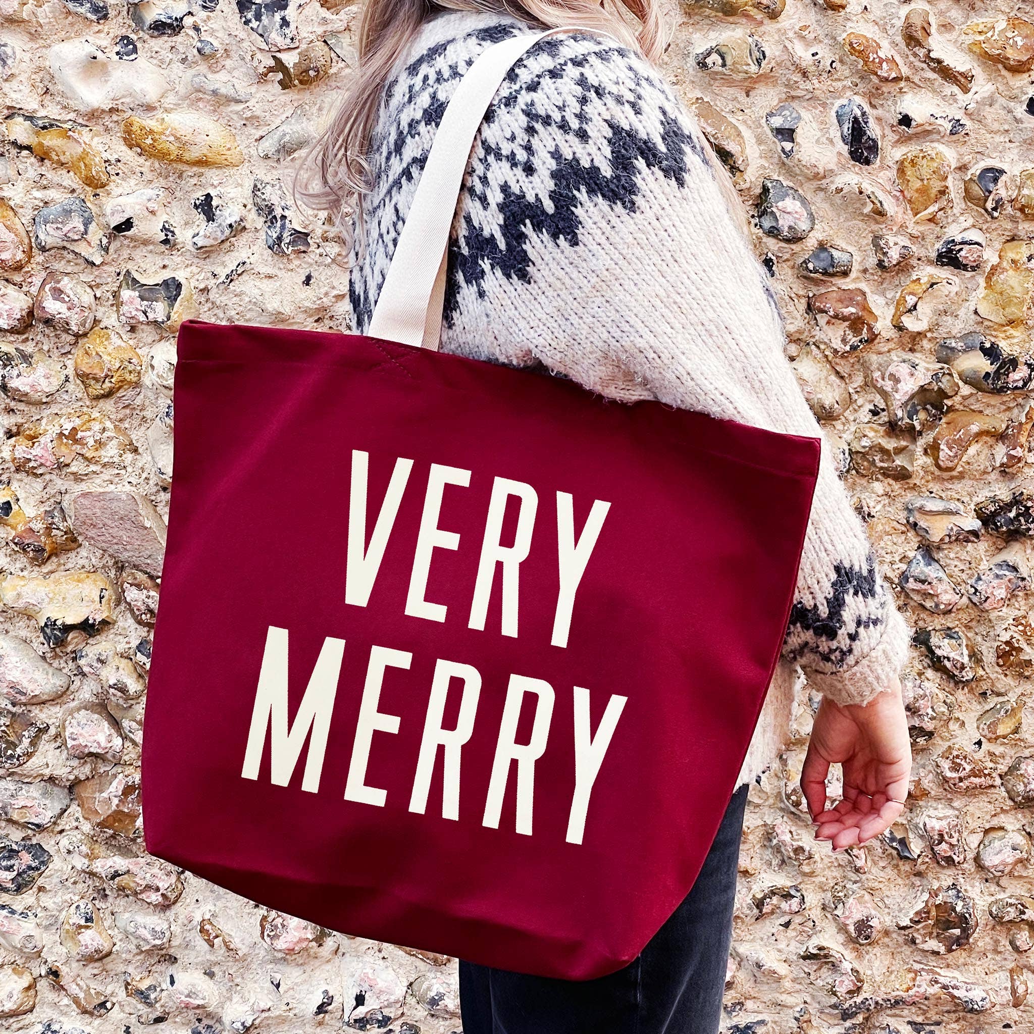 Very Merry - Burgundy Canvas Tote Bag - Image 2