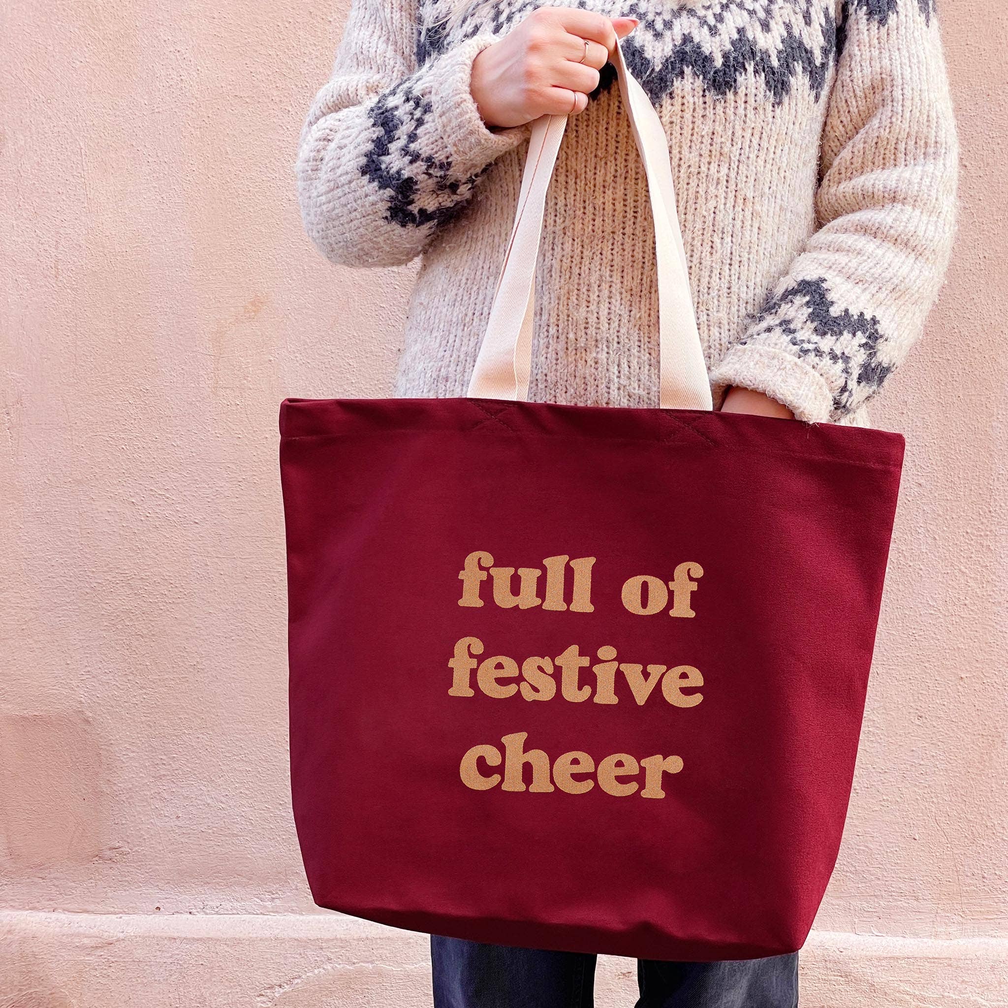 Full of Festive Cheer - Burgundy Tote Bag - Image 3