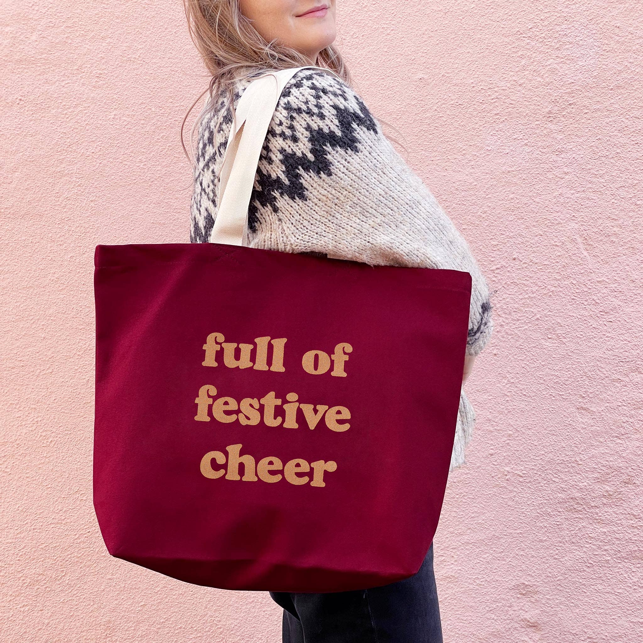 Full of Festive Cheer - Burgundy Tote Bag - Image 4