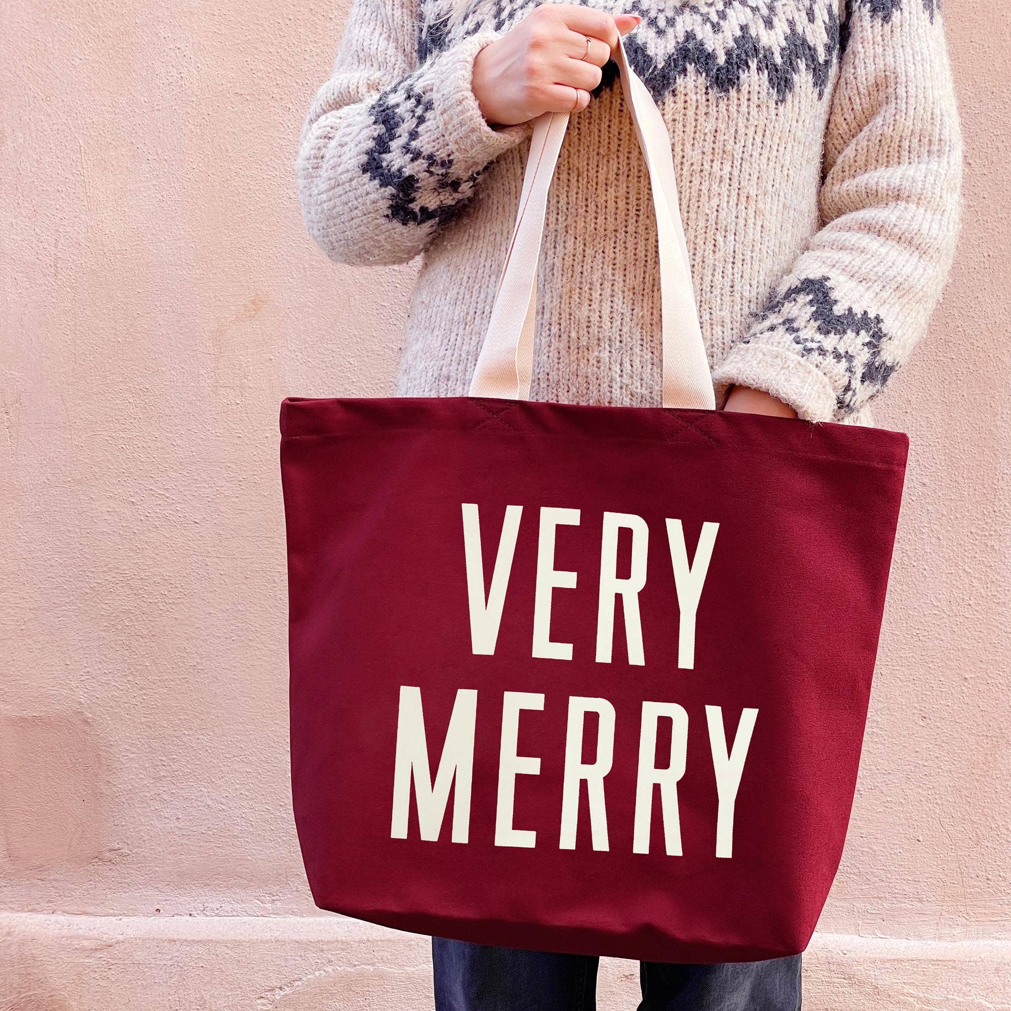 Very Merry - Burgundy Canvas Tote Bag - Image 5