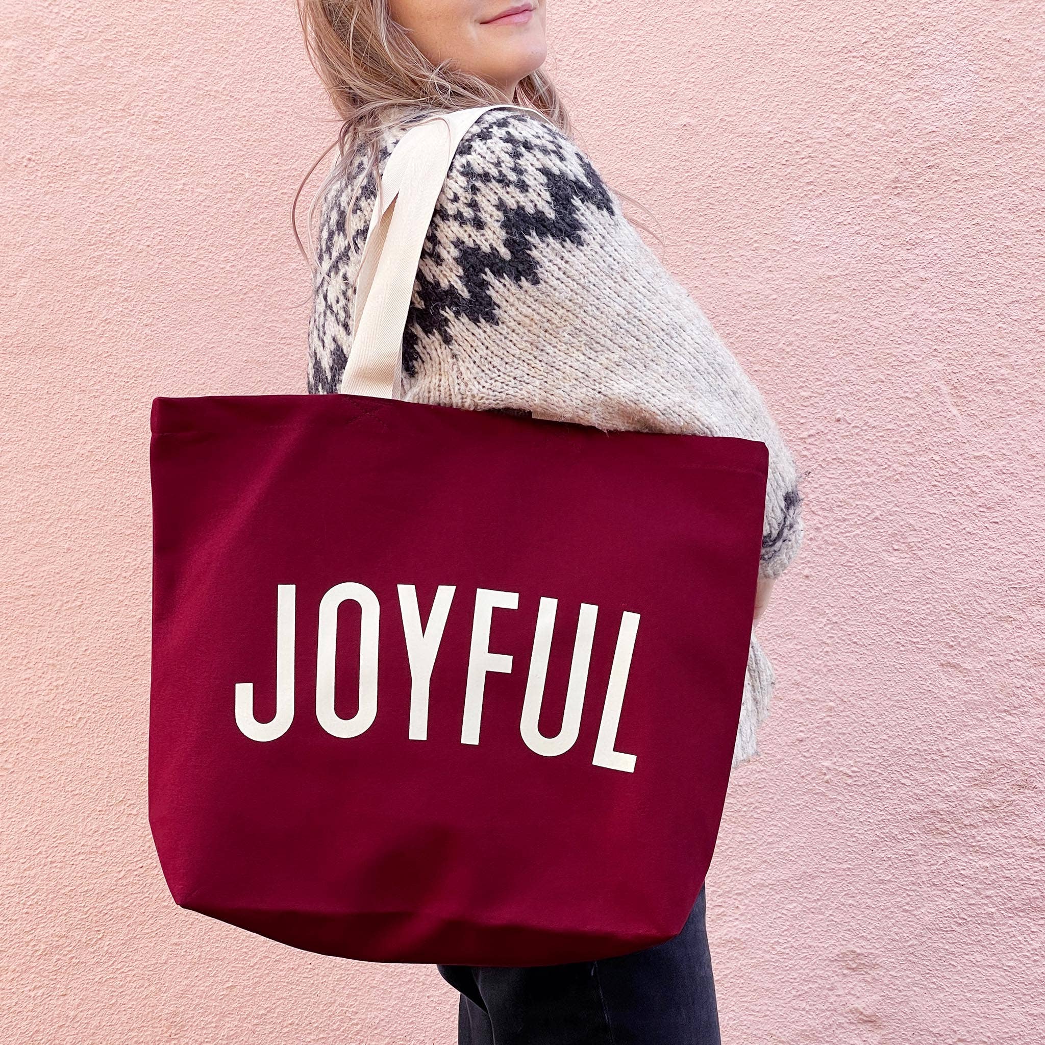 Joyful - Burgundy Canvas Tote Bag - Image 2