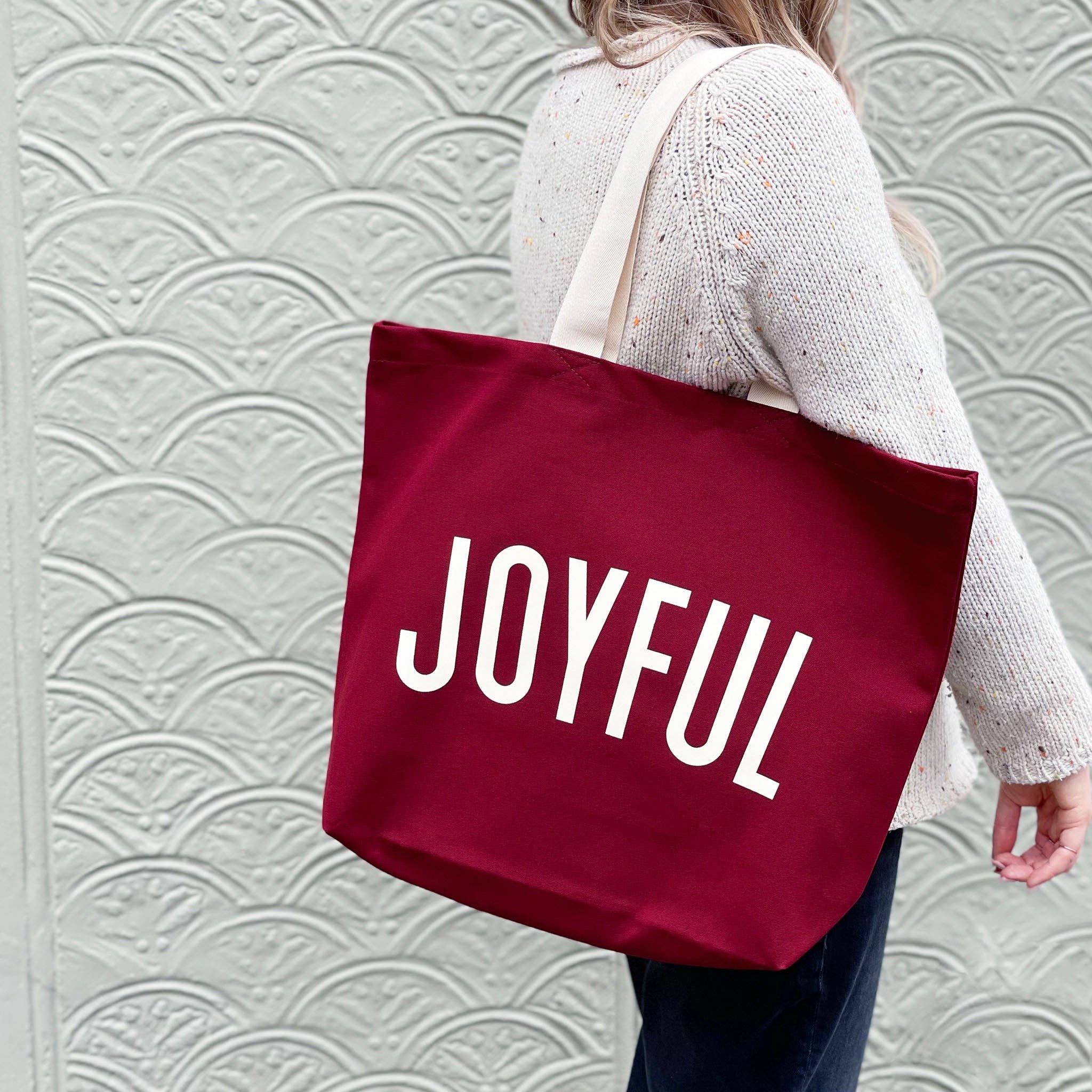 Joyful - Burgundy Canvas Tote Bag - Image 5