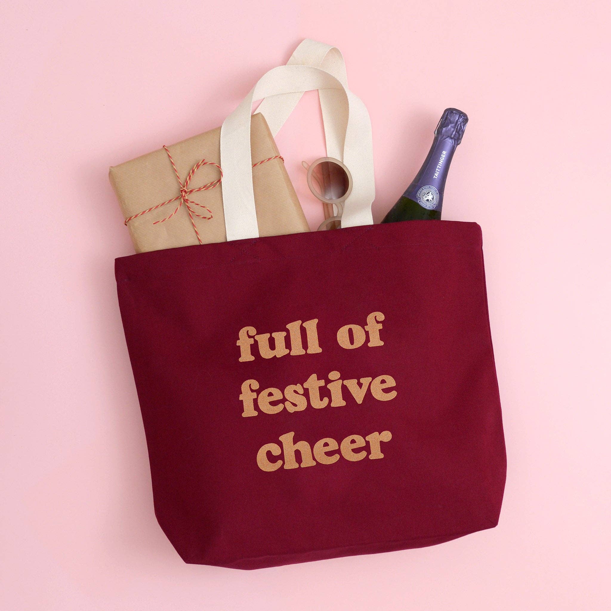 Full of Festive Cheer - Burgundy Tote Bag - Image 2