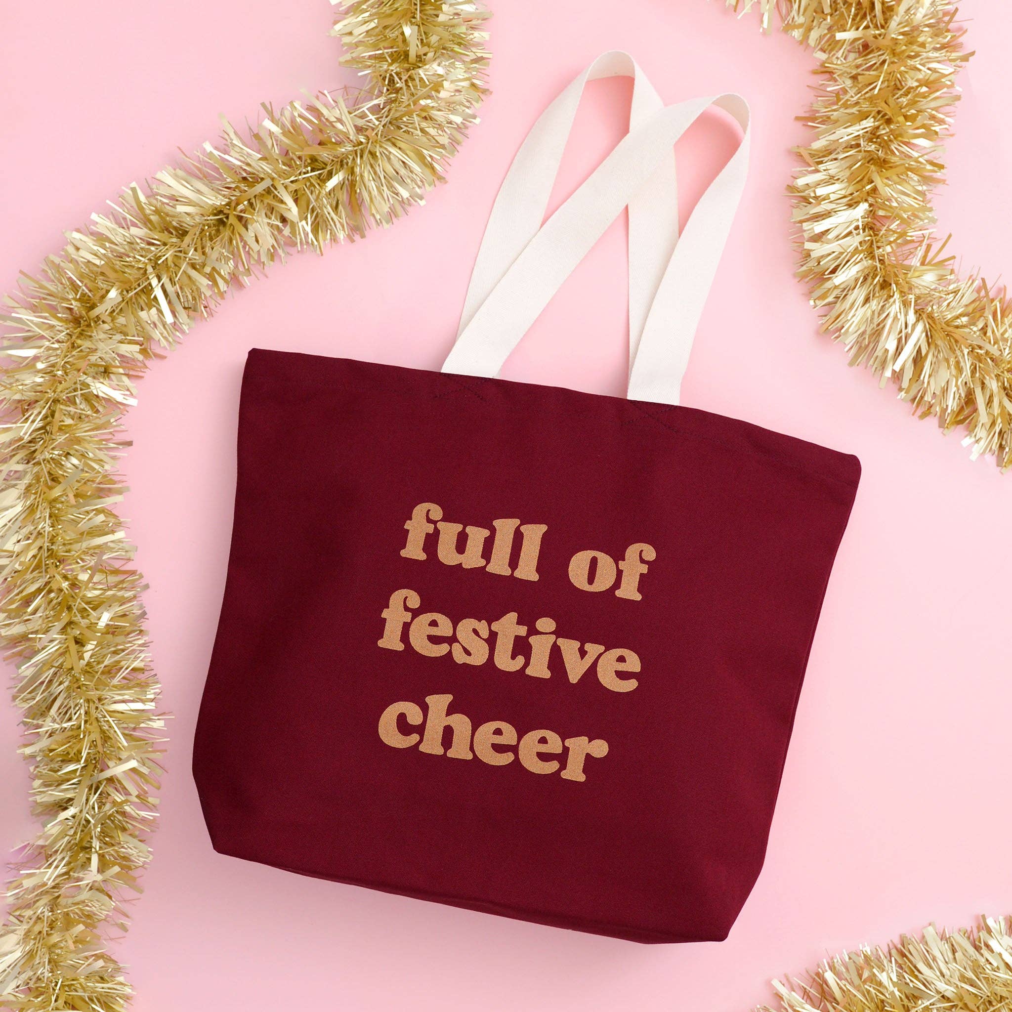 Full of Festive Cheer - Burgundy Tote Bag - Image 6