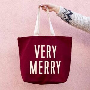 Very Merry - Burgundy Canvas Tote Bag