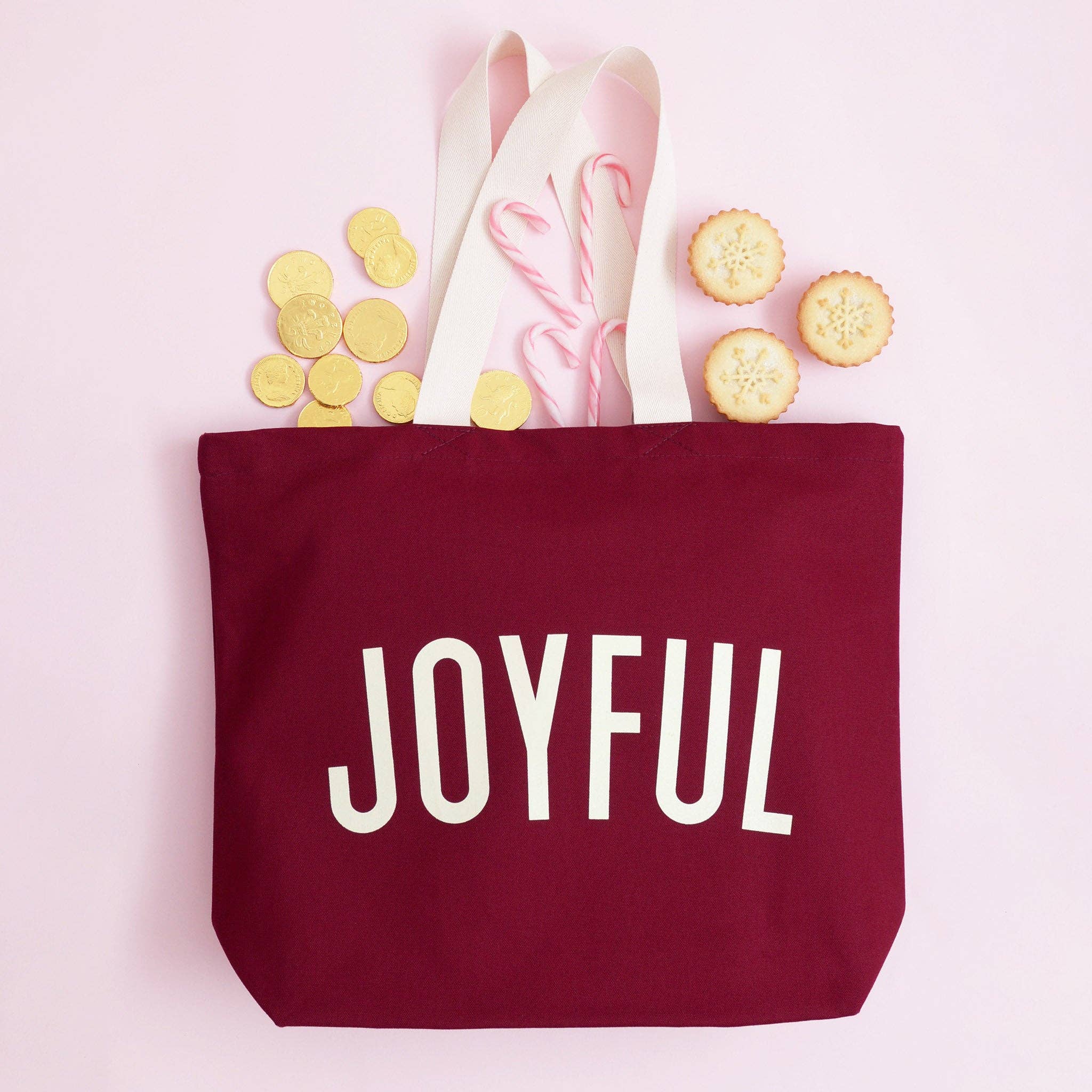 Joyful - Burgundy Canvas Tote Bag - Image 3