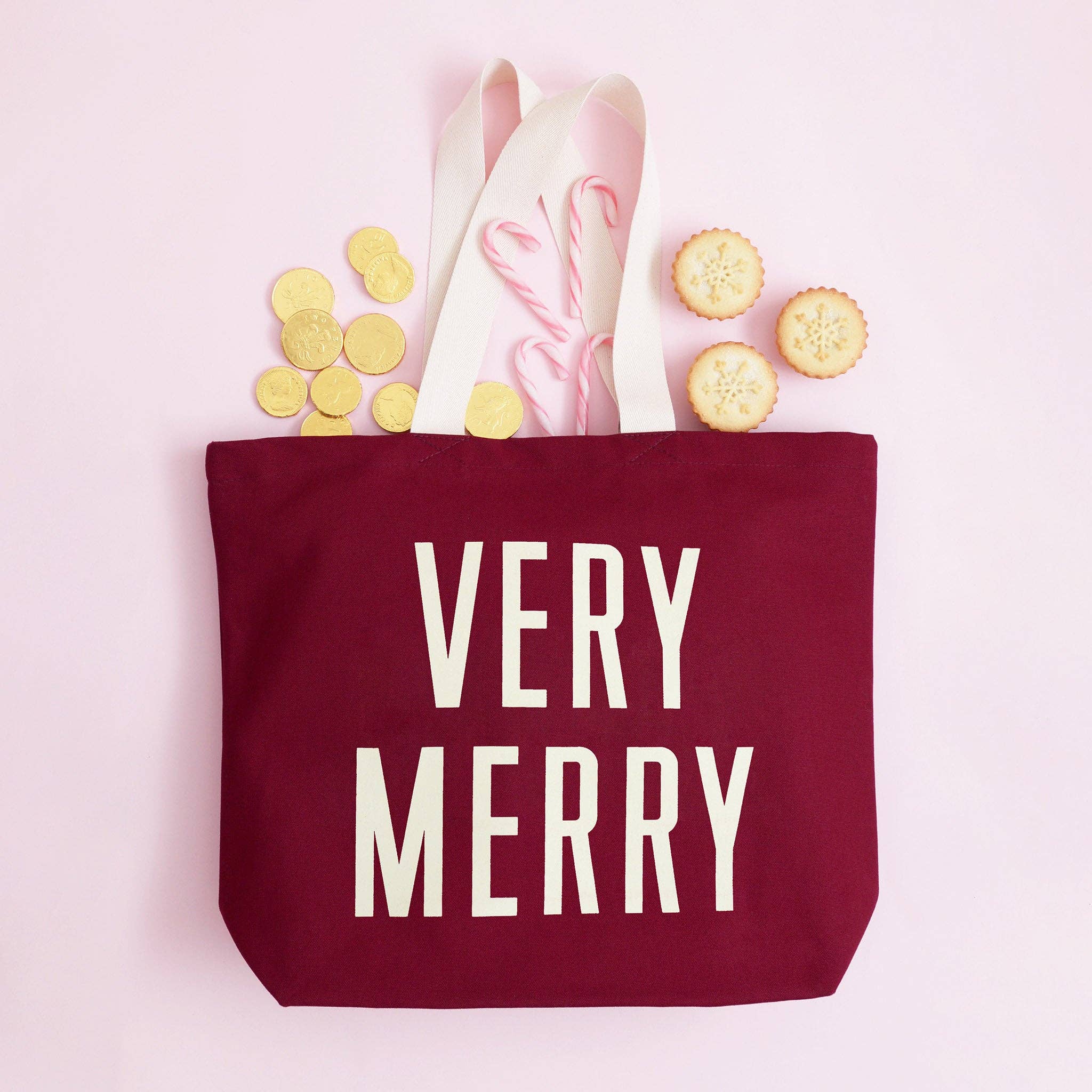 Very Merry - Burgundy Canvas Tote Bag - Image 3