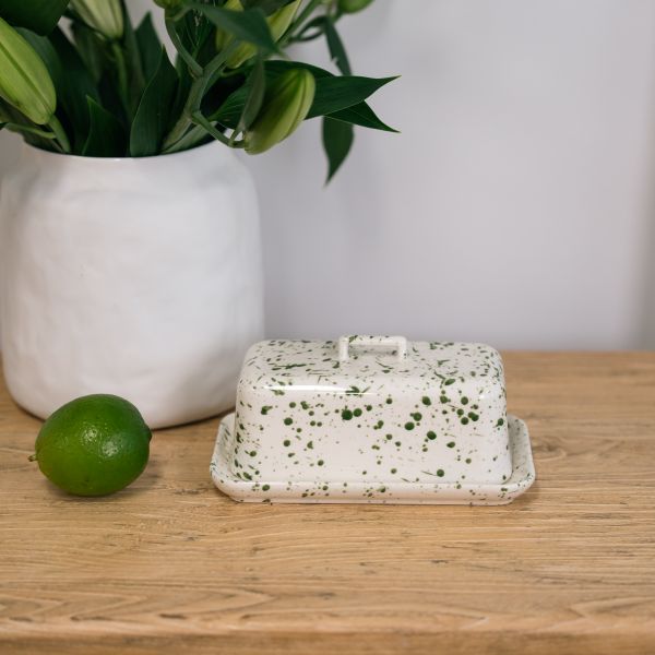 Green Splatter Ceramic Butter Dish - Image 2