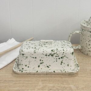 Green Splatter Ceramic Butter Dish